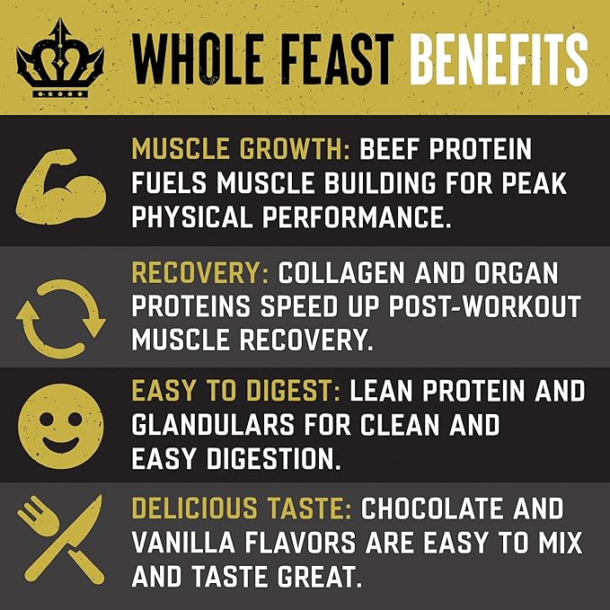 The Fittest Whole Feast Beef Protein Powder - Butter Vanilla - Grass Fed Nose to Tail Carnivore Blend Including Liver, Colostrum and Whole Bone - BCAAs - 14g Collagen - 21g Total Protein