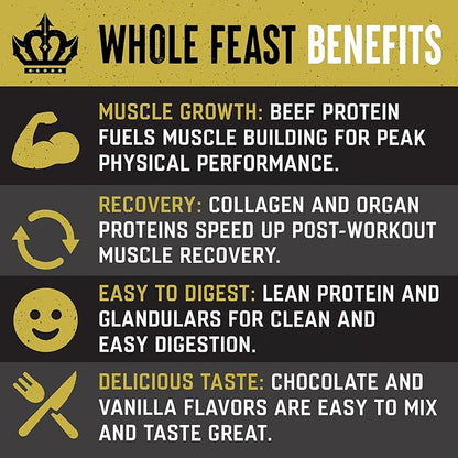 The Fittest Whole Feast Beef Protein Powder - Butter Vanilla - Grass Fed Nose to Tail Carnivore Blend Including Liver, Colostrum and Whole Bone - BCAAs - 14g Collagen - 21g Total Protein