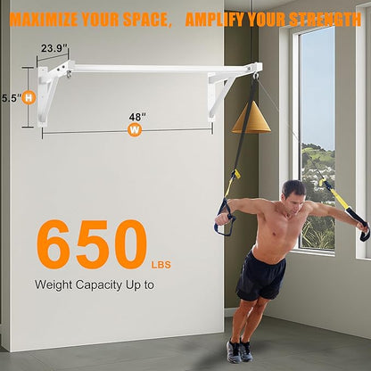 Pull Up Bar Wall Mounted, Heavy Duty 650 lbs Capacity Chin Up Bar, 48" Multi-Grip Strength Training Pull-up Bars, for Home Gym Garage/Backyard Total Body Workout, Ease Of Use Mounting-White
