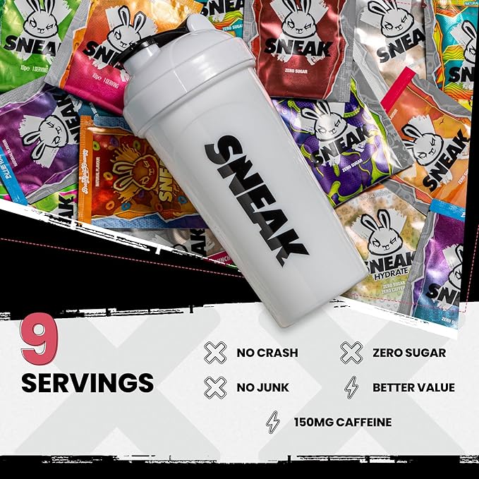 SNEAK Energy Drink Starter Pack | 9 Sachets with Monochrome Shaker | No Sugar. No Nasties. Just Natural Caffeine, Focus-Boosting Nootropics