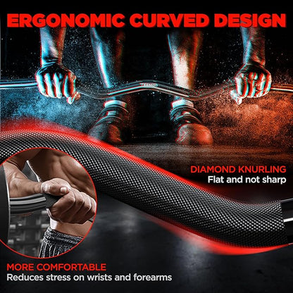 TEEMOO Olympic EZ Curl Barbell Bar, 47" Curl Bar with 2 Spring Collars,Curling bar for Weight Lifting, Squat, Hip Thrusts, Biceps, 500lb Weight Capacity, E-Coat Finish for 2 inch Weight Plates (Black)