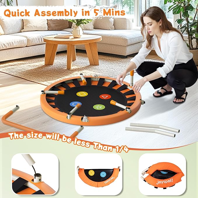 3FT Toddler Trampoline with Adjustable Handlebar, 36" Foldable & Spring-Free, Mini Kids Indoor Outdoor Trampoline for Ages 1-6, Noiseless Jumping Mat, Safe & Sturdy Design, Supports Up to 100 lbs