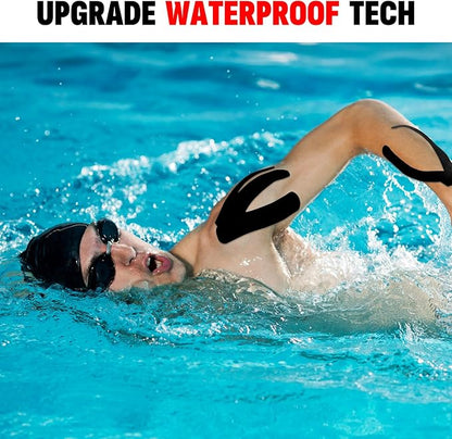 60PCS Precut Kinesiology Tape Strips, 2 inch x 10 inch Athletic Tape, Kinetic Tape, Elastic Muscle Tape, Sports Tape, Knee Tape for Exercise and Daily Use - Black