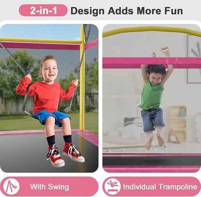 6.5FT Rectangle Trampoline for Kids, 78”ASTM Approved Recreational Trampolines with Swing, Small Toddler Trampoline with Safety Enclosure Net, Outdoor and Backyard, Gifts for Children & Boys & Girls