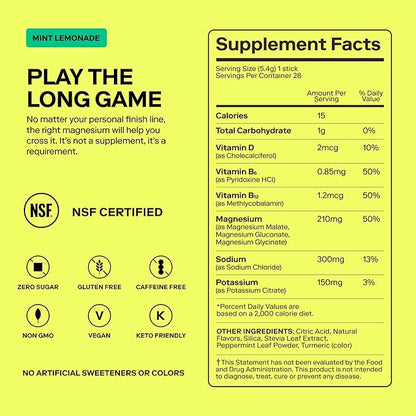 MAGNA Electrolyte Powder Drink Mix for Hydration, Energy & Focus Support with Magnesium L Threonate, Sodium, Potassium, Vitamin D, B6 & B12, Sugar Free, Mint Lemonade Flavor, 14 Servings