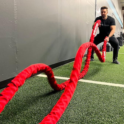 Meister Beast Professional Sheathed Battle Rope for Strength & Conditioning Gym Workouts - 2.5" Diameter - Red