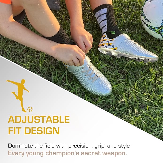 Soccer Cleats for Kids & Youth | Lightweight Football Shoes for Firm Ground | Durable Girls & Boys Soccer Cleats with Non-Slip Sole | Comfortable Soccer Boots | Unisex Size 11-6