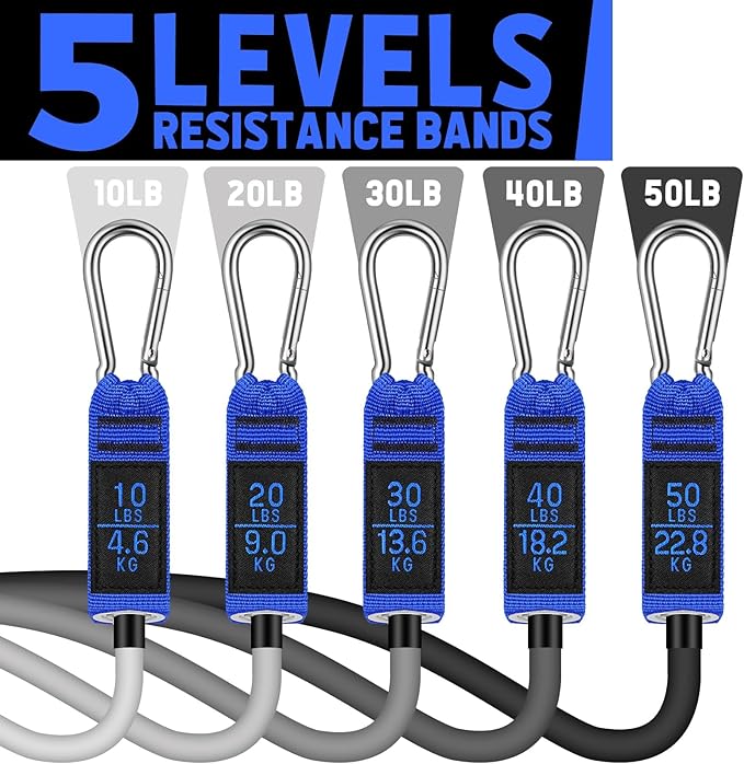 WALITO Resistance Bands Set - Exercise Bands with Handles, Door Anchor, Legs Ankle Straps, for Heavy Resistance Training, Physical Therapy, Muscle Training, Yoga, Home Workouts, Gym Equipment