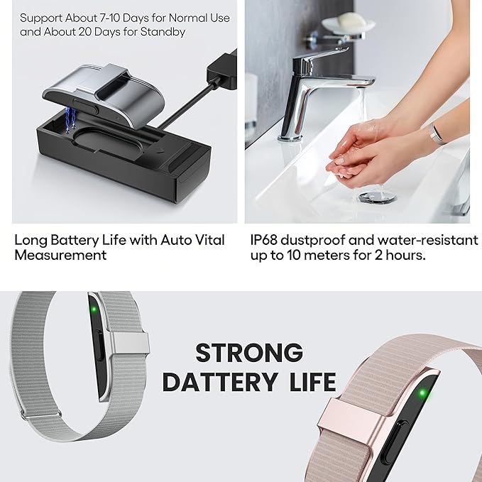 Smart Health Wristband, Screenless Smart Bracelet, Pedometer, Wearable Activity and Fitness Tracker, Free App, IP68 Waterproof (Black)