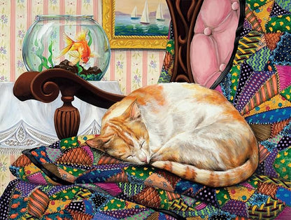 Buffalo Games - Joelle McIntyre - Sleeping Quilt Cat - 750 Piece Jigsaw Puzzle for Adults - Challenging Puzzle Perfect for Game Nights - Finished Size is 24 x 18