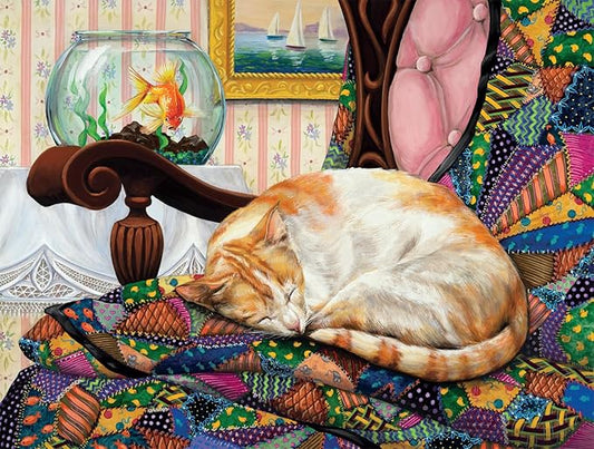 Buffalo Games - Joelle McIntyre - Sleeping Quilt Cat - 750 Piece Jigsaw Puzzle for Adults
