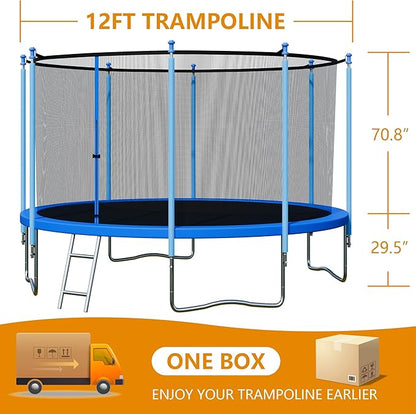 Trampoline with Enclosure - 12FT & 14FT Recreational Trampolines, Ladder, AntiRust Coating, ASTM Approved