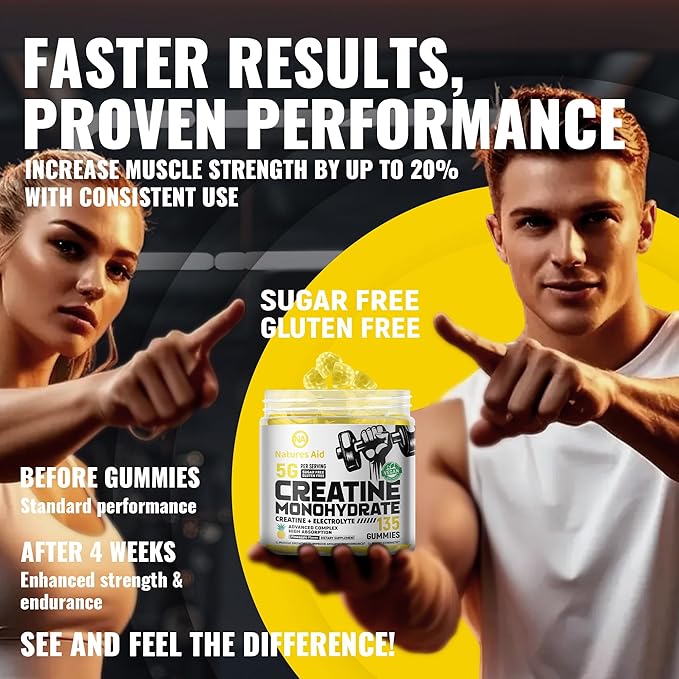 Creatine Monohydrate Gummies (5g) – Pre-Workout Energy & Muscle Growth Support for Men & Women | Orange Electrolyte Gummies (135 Count)