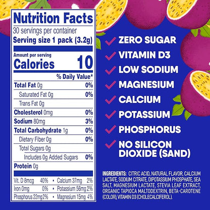 GoHydrate Instant Hydration Powder Packets - Low Sodium Electrolytes Drink Mix - Natural Hydration Support, Sugar Free Electrolyte Flavored Powder Drink with Vitamin D, 30 Packs, Passion Fruit