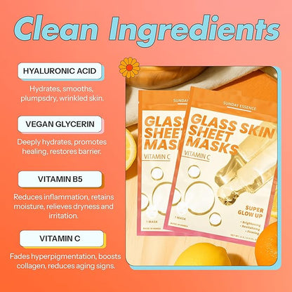 Vitamin C Face Mask ??Dermatologist Tested, Anti-Aging, Korean Skin Care, Evens Tone Hydrates Revitalizes ??Clean Beauty Vegan Sheet Mask for Dull Sensitive Skin ??5 Sheets