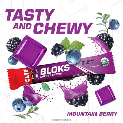 CLIF BLOKS - Mountain Berry Flavor - Energy Chews - Non-GMO - Plant Based - Fast Fuel for Cycling and Running - Quick Carbohydrates and Electrolytes - 2.12 oz. (18 Count)