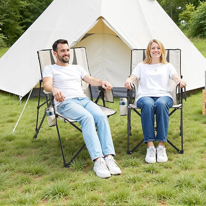 VEVOR Folding Camping Chair, 3 Reclining Positions, Outdoor High Back Camping Chair, 260lbs Weight Capacity, Full Padded Beach Chairs with Armrest & Headrest, Portable Lawn Chairs for Sports Travel