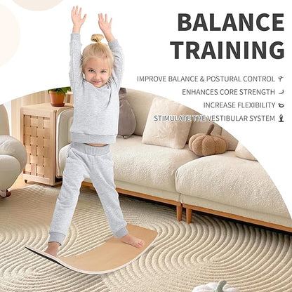Balance Board, 32 Inch Wooden Wobble Board, Montessori Rocker Yoga Curvy Board Natural Wood, Open Ended Learning Toy, Sensory Play Equipment for Office & Classroom, Multiple Colors
