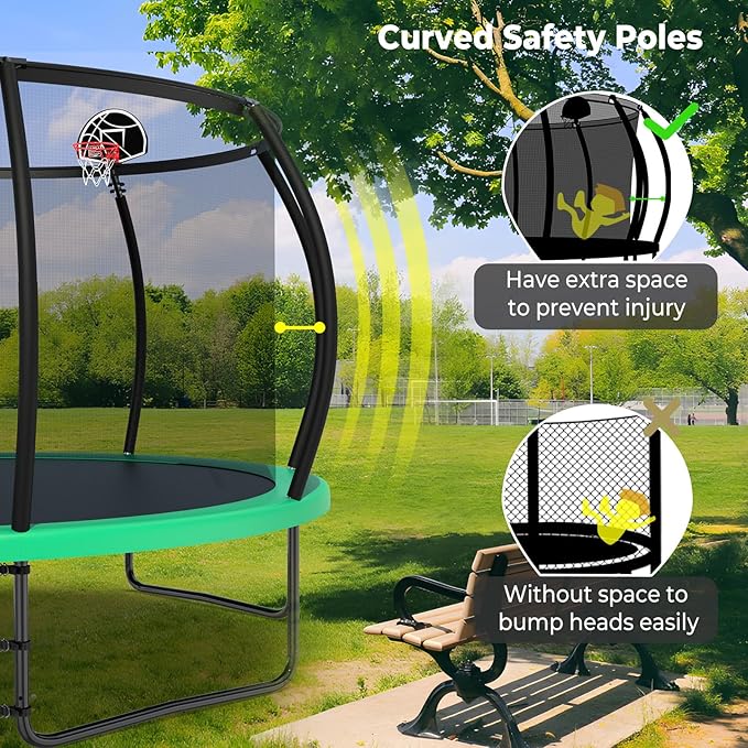 12 14 15 16FT Outdoor Trampolines for Kids and Adults, Pumpkin Trampolin with Curved Poles, Recreational Trampolin with Basketball Hoop and Safety Enclosure Net for Kids and Adults