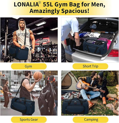 55L Large Sports Duffle Bag for Men - 22 inch Men's Gym Bag Heavy Duty Duffel Bag (Navy Blue)