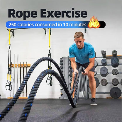 GSE Games & Sports Expert Gym Battle Rope, Heavy-Duty Workout Ropes for Indoor & Outdoor Workout, Exercise Rope for Strength Training - 30,40,50 Feet Lengths Available