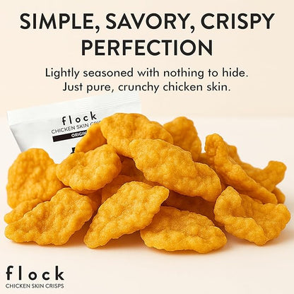 Flock Keto Chicken Skin Chips – Original Flavor, Low Carb, High Protein, Gluten-Free Chicken Crisps, Keto Snack, Low Carb Chips, Protein Crackers, Diet Snacks, 8-Pack (1oz)