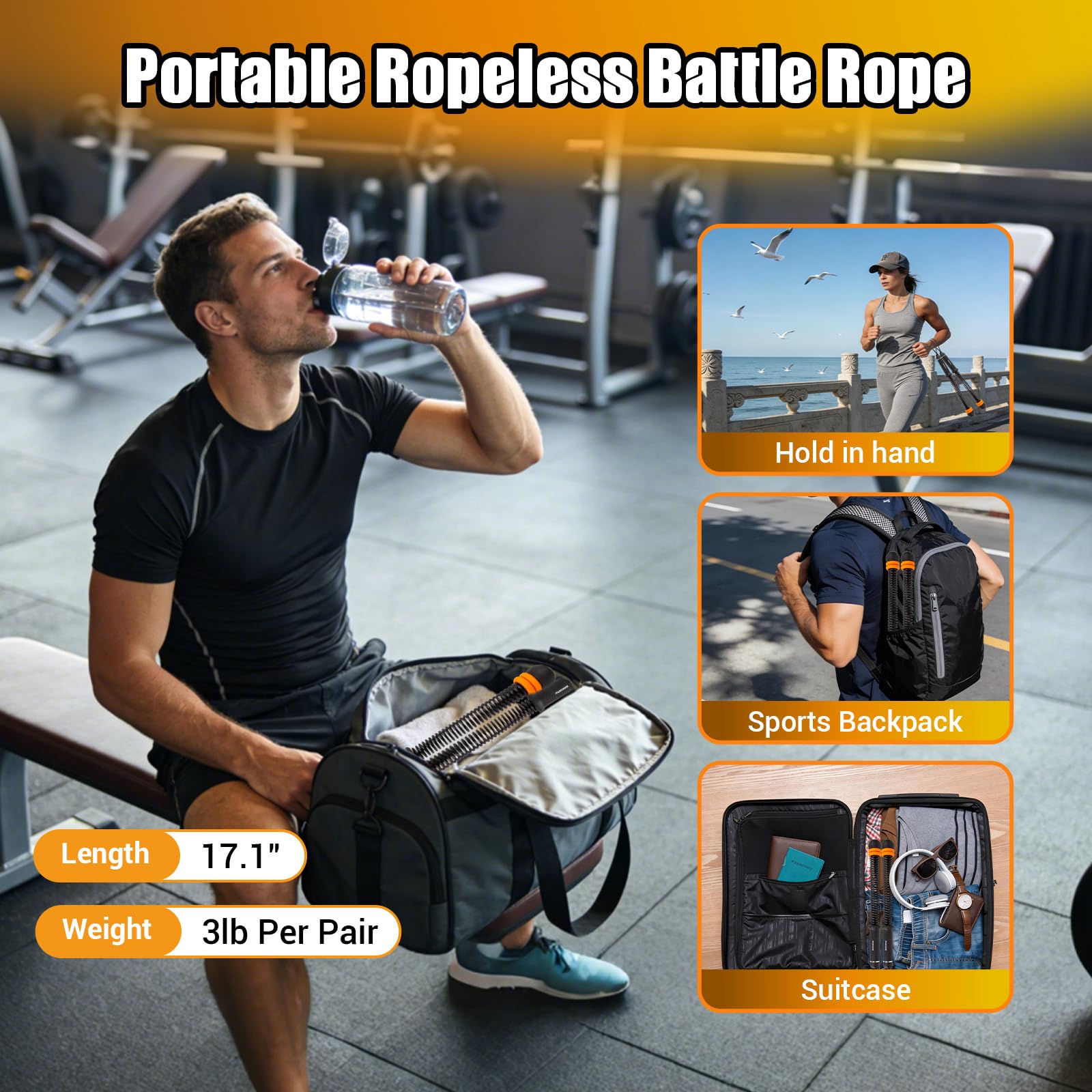 Portable Ropeless Battle Rope, Adjustable Cordless Battle Rope for Home Gym