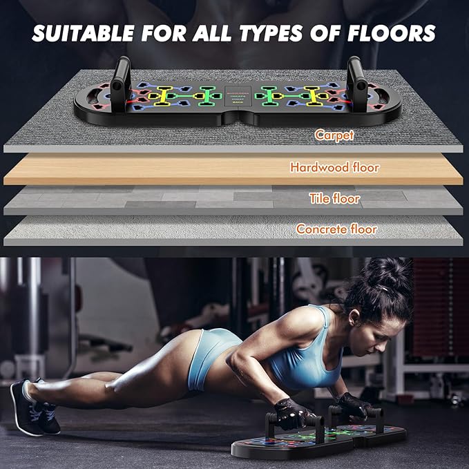 Portable Home Gym Workout Equipment, Push Up Board, Pilates Bar & Fitness Accessories with Resistance Bands for Upper Body Strength Training Full Body Workout at Home