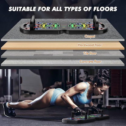 Portable Home Gym Workout Equipment, Push Up Board, Pilates Bar & Fitness Accessories with Resistance Bands for Upper Body Strength Training Full Body Workout at Home