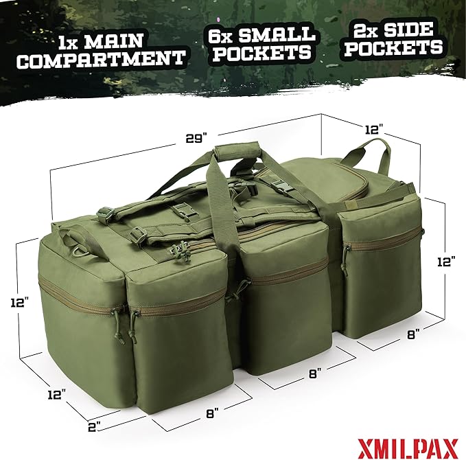 100L Large Military Duffle Bag Deployment Duffel Bag Sports Equipment Travel Luggage Bag with Detachable Backpack Straps…