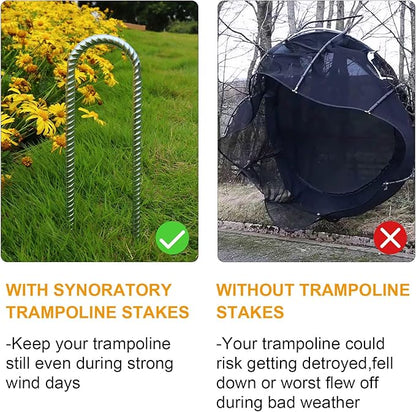Trampoline Stakes Anchors High Wind Heavy Duty 12inch Trampoline Anchor Kit U Type Sharp Ends Safety Ground Anchor Galvanized Steel for Soccer Goals, Camping Tents (8Pcs, Silver)