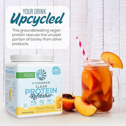 Sunwarrior Clear Protein Powder Plant-Based Water Mix, Vegan and Refreshing Protein and Hydration Supplement 10g Per Serving Peach Mango Flavored 420g Tub 30 Servings