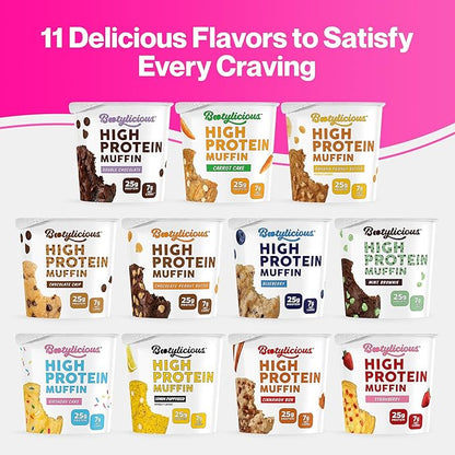 Bootylicious | High-Protein Muffin | 25g Protein, 7g Net Carbs, 2.32-2.75oz Cup, 12-Pack (Birthday Cake)