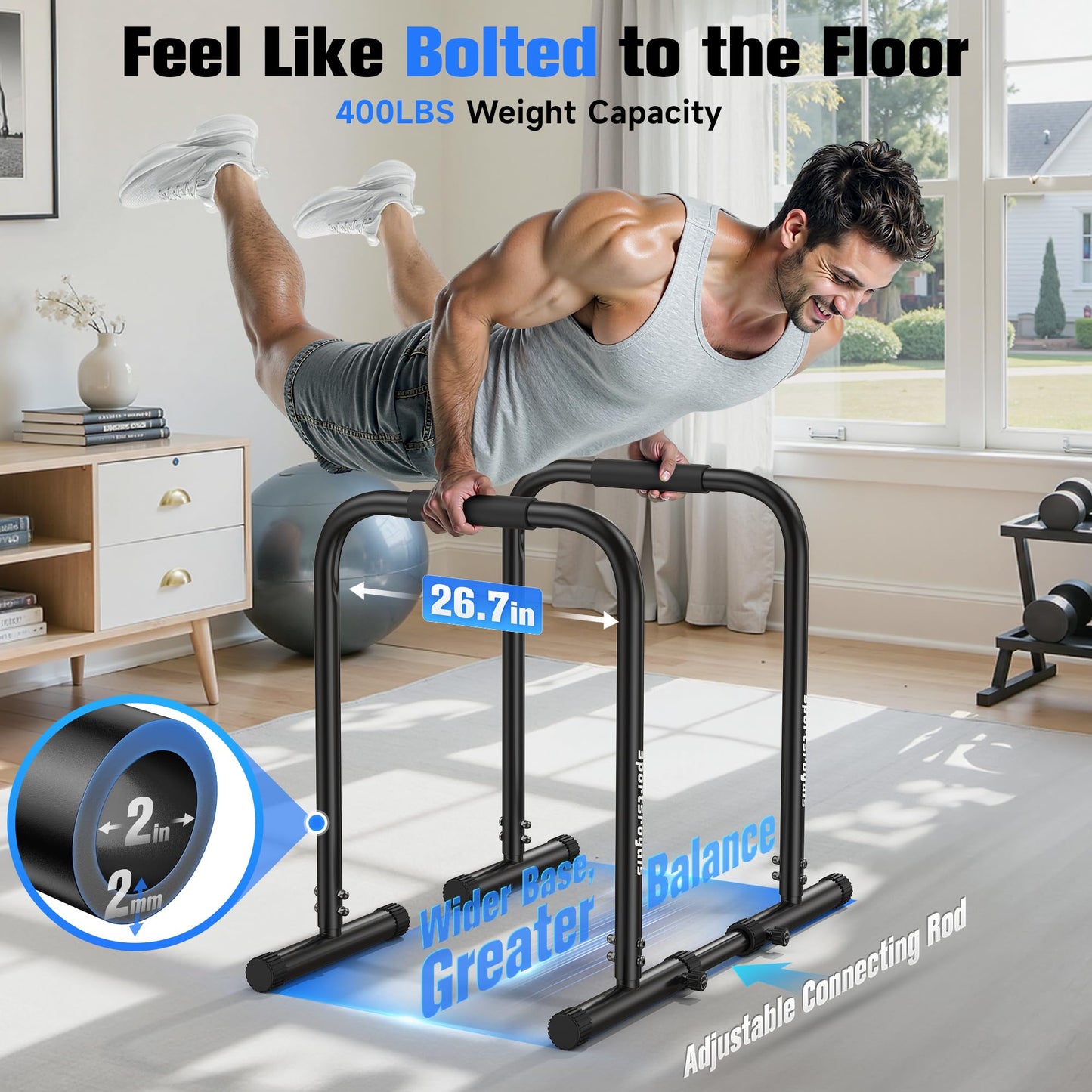 Sportsroyals Adjustable Dip Bar for Home,400lbs Cap Calisthenics Equipment