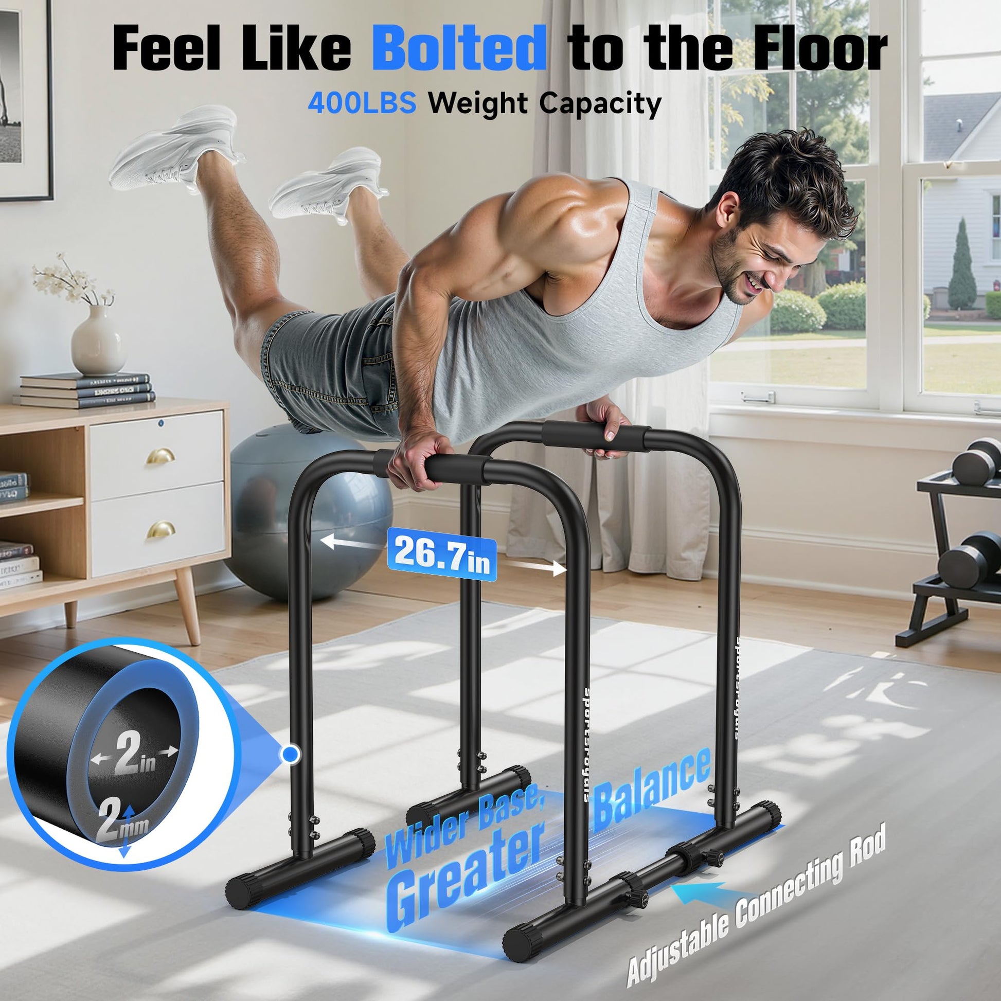 Sportsroyals Adjustable Dip Bar for Home,400lbs Cap Calisthenics Equipment