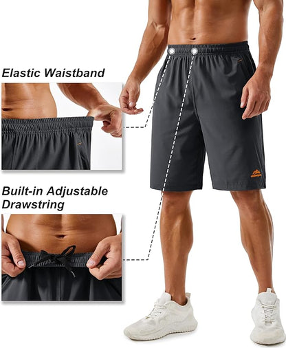 TACVASEN Men's Running Athletic Shorts 9" Quick Dry Workout Gym Shorts Lightweight Summer Shorts 3 Zipper Pockets