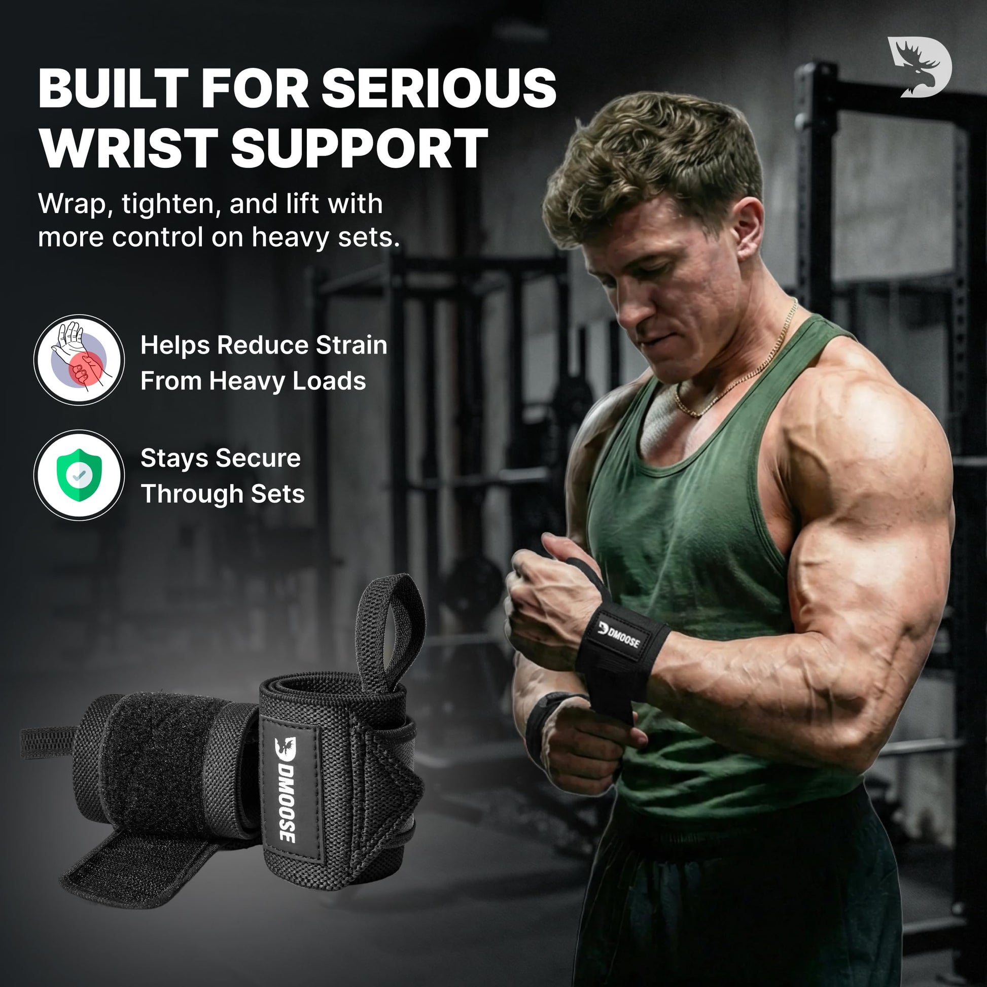 DMoose Wrist Straps for Weightlifting 12 and 18 Inches Thumb Loops with Wrist Support for Workouts