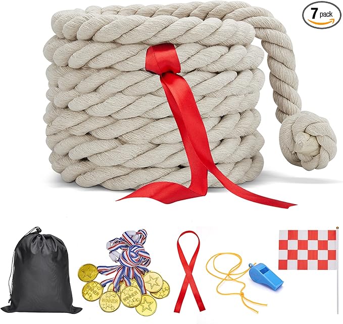 Tug of War Rope for Kids and Adults,Outdoor Games Field Day Family Reunion Birthday Party Games, Summer Outside Yard Backyard Lawn Games, Camping Picnic Carnival Games,Team Building (Off-White, 40FT)