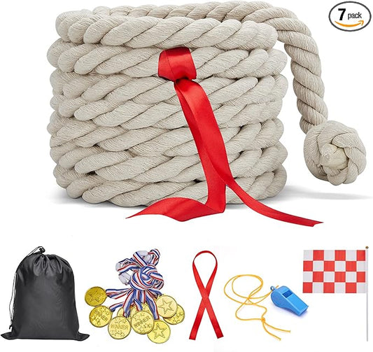 Tug of War Rope for Kids and Adults,Outdoor Games Field Day Family Reunion Birthday Party Games, Summer Outside Yard Backyard Lawn Games, Camping Picnic Carnival Games,Team Building (Off-White, 40FT)