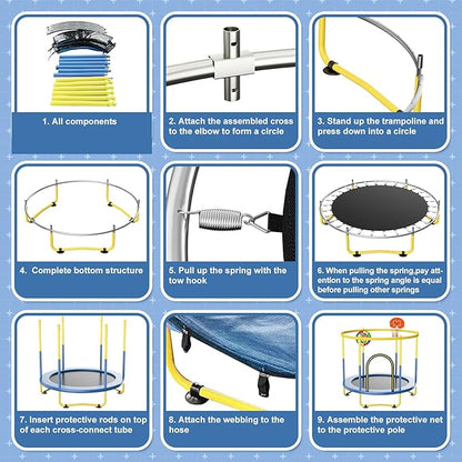 6FT Indoor Trampoline for Kids Ages 1-8, 72" Mini Toddler Indoor & Outdoor Trampoline with Safety Enclosure Net, Basketball Hoop & Dart Board, Birthday Gifts for Boys & Girls, Baby Toddler