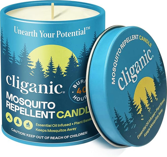 Cliganic Mosquito Repellent Candle (9oz) | Citronella, DEET Free, Essential Oil Infused for