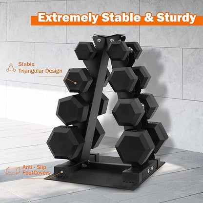 Rubber Coated Hex Dumbbell Weight Sets and Storage Rack, 100LB Set or 150LB Set, 5-20 lbs Pairs or 5-25 lbs Pairs