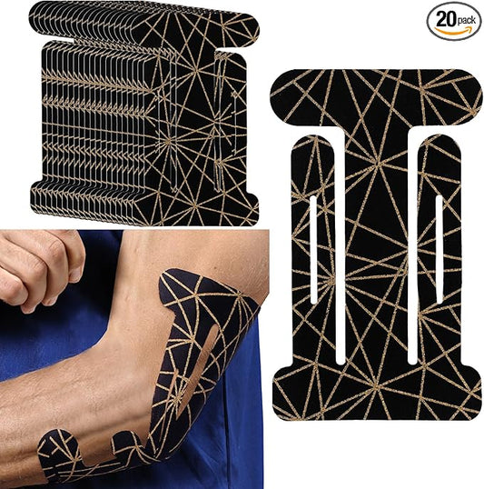 Geiserailie 20 Pcs Precut Kinesiology Tape for Elbows, Pain Relief Pre Cut Sports Waterproof