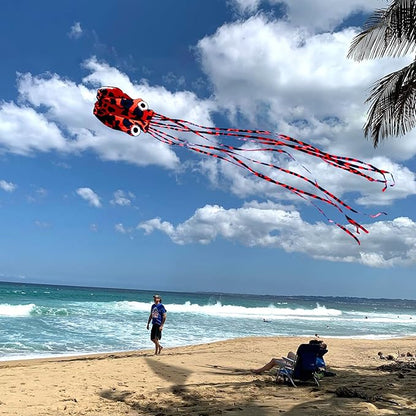 Octopus Kites for Kids & Adults Easy to Fly, 24”x 158” Large Soft Kite Kit for Boys and Girls, Single Line 3D Beach Kite Set for Teens,Perfect for Outdoor Activities