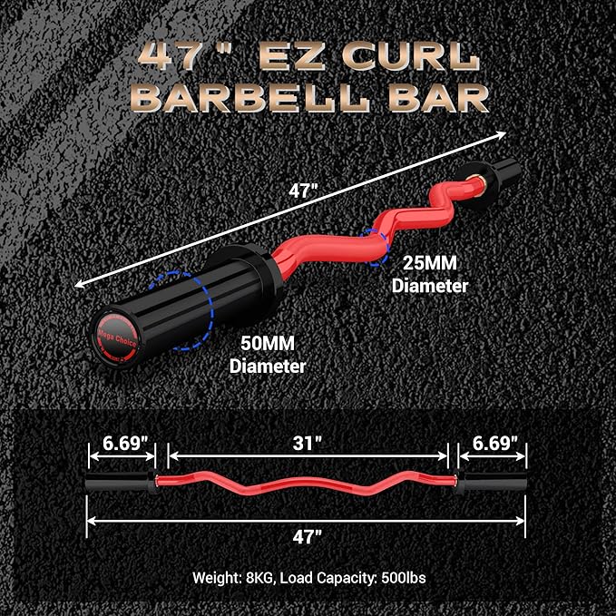 Barbell Bar for Weightlifting - 7FT Heavy Duty (1500LB/700LB), 4FT Short (500LB), 47" EZ Curl Bar - Fits 2" Standard Plates - Home Gym Strength Training