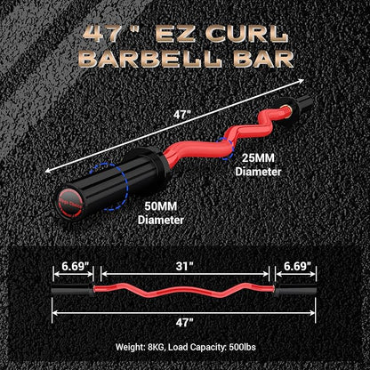 Barbell Bar for Weightlifting - 7FT Heavy Duty (1500LB/700LB), 4FT Short (500LB), 47" EZ Curl Bar - Fits 2" Standard Plates - Home Gym Strength Training