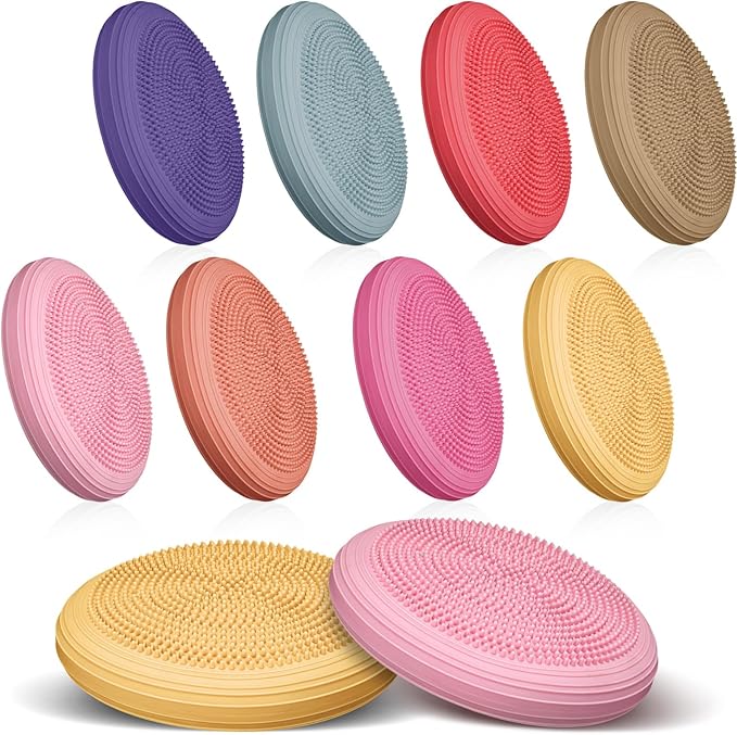 Libima 8 Pcs Wiggle Seat Inflated Wobble Cushion Sensory Seat Flexible Balance Board Balance Disc with Needle Pump for Men Women Physical Exercise Improving Posture Home Office