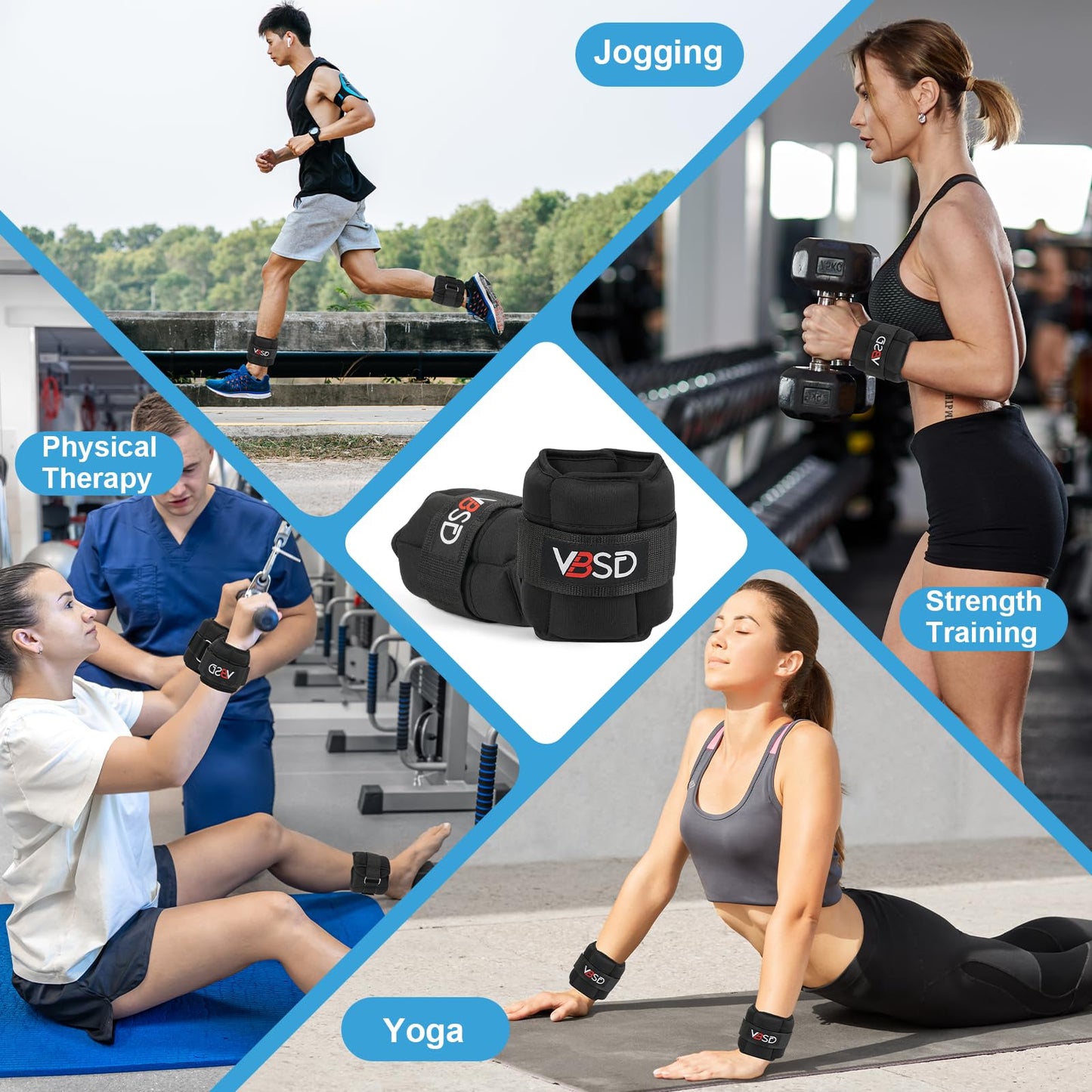 VBSD Adjustable Ankle Weights for Men Women, 10lb 1 Pair Leg Weight Straps, Weighted Ankle Weights