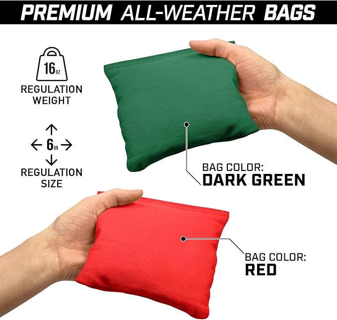 GoSports 4 ft x 2 ft Commercial Grade Cornhole Boards Set - Natural Wood Cornhole Boards, Choose from Different Bean Bag Color Combinations - Red & Dark Green