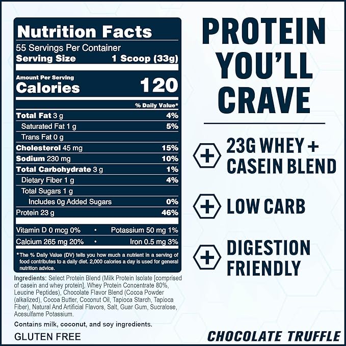 PEScience Select Protein Powder, Whey and Casein Blend, Clean Protein Powder for Women and Men, Low Calorie, Low Carb, Keto Friendly, Gluten Free - Chocolate Truffle - 55 Servings